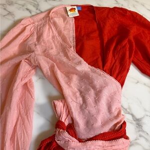 FARM Rio Red and Pink Wrap Blouse
